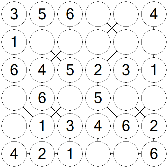 Chain Sudoku 6x6 - Easy
