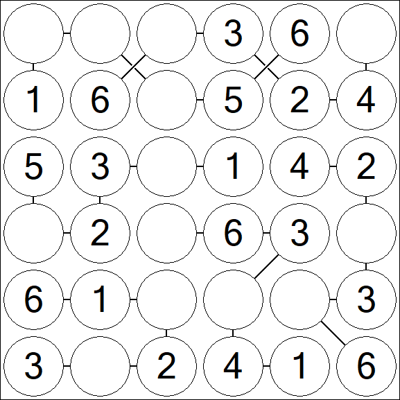 Chain Sudoku 6x6 - Easy