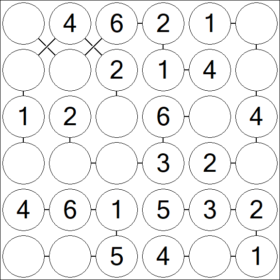 Chain Sudoku 6x6 - Easy
