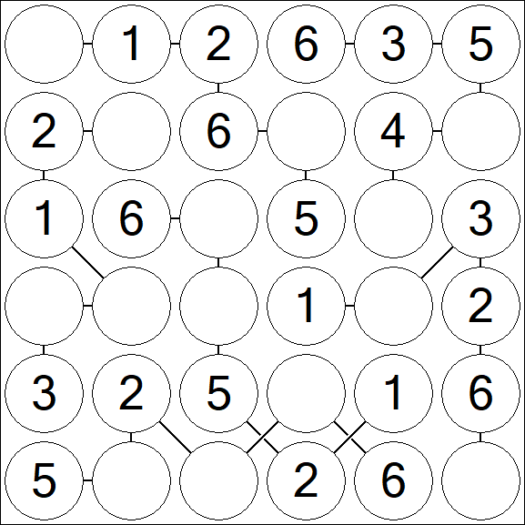 Chain Sudoku 6x6 - Easy