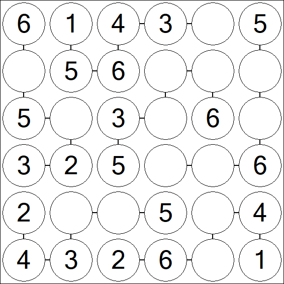 Chain Sudoku 6x6 - Easy