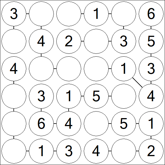 Chain Sudoku 6x6 - Fácil