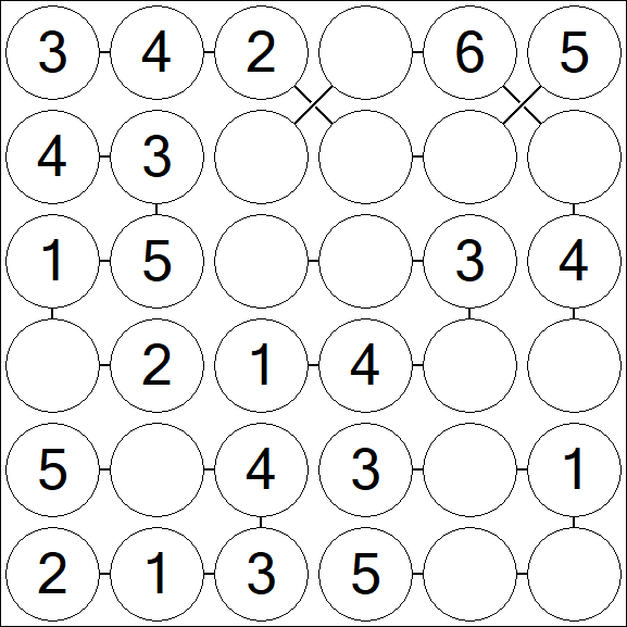 Chain Sudoku 6x6 - Simple