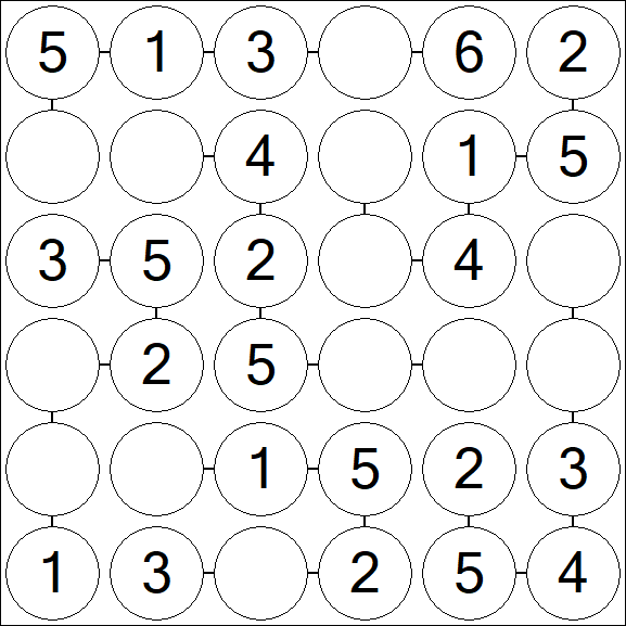 Chain Sudoku 6x6 - Simple