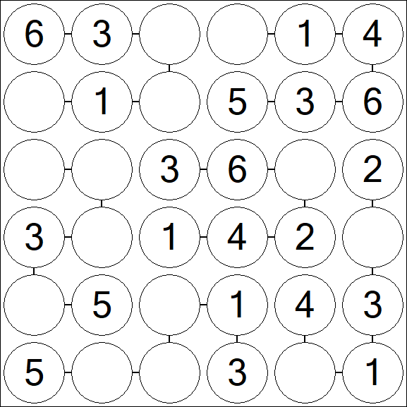 Chain Sudoku 6x6 - Simple