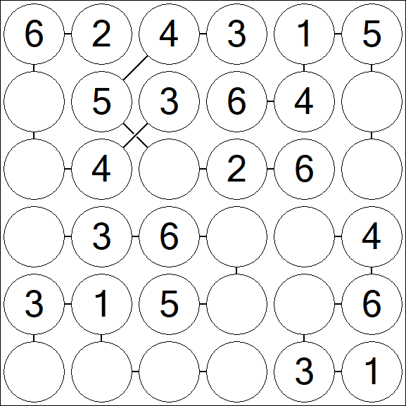 Chain Sudoku 6x6 - Simple