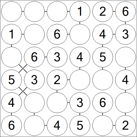 Chain Sudoku 6x6 - Simple