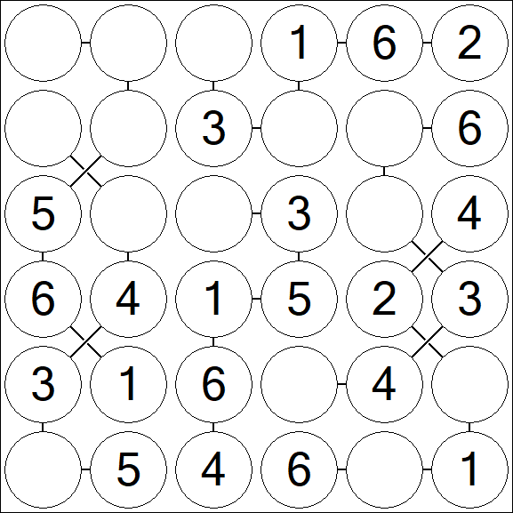 Chain Sudoku 6x6 - Simple