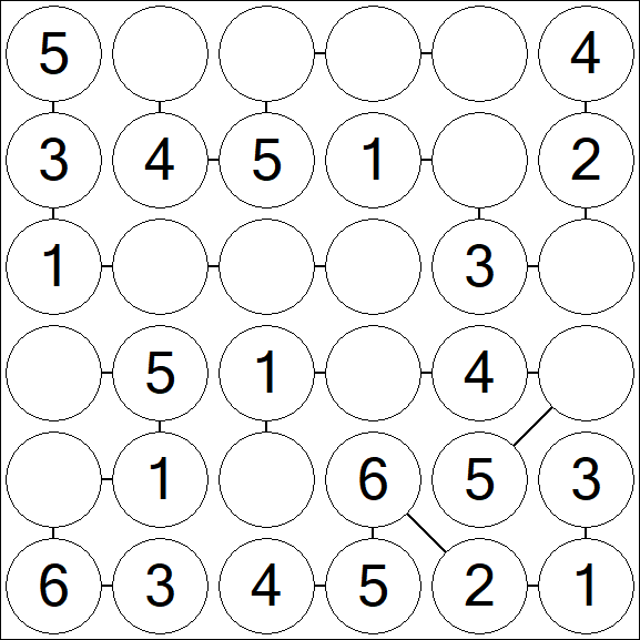Chain Sudoku 6x6 - Simple