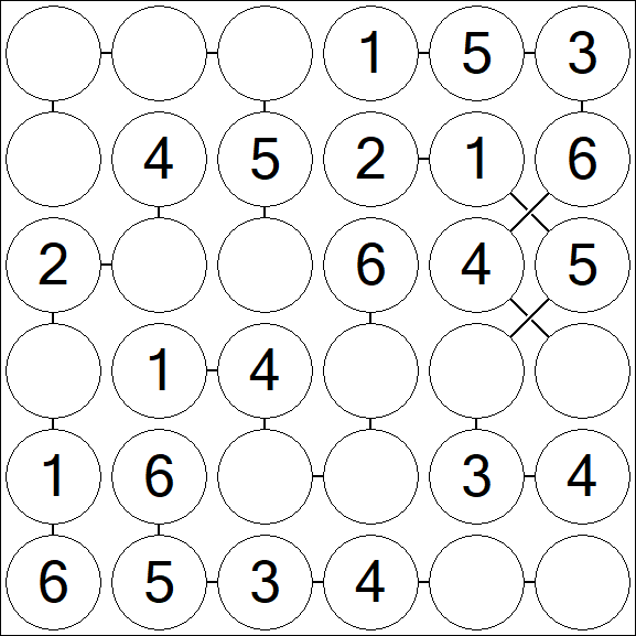 Chain Sudoku 6x6 - Simple