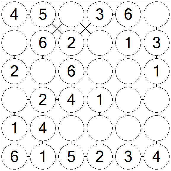 Chain Sudoku 6x6 - Simple