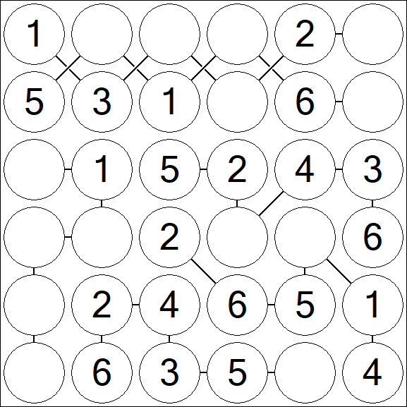 Chain Sudoku 6x6 - Simple