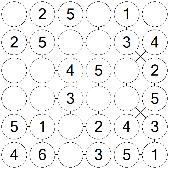 Chain Sudoku 6x6 - Simple