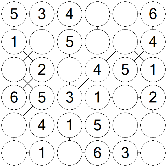 Chain Sudoku 6x6 - Simple