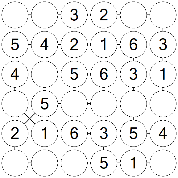 Chain Sudoku 6x6 - Simple