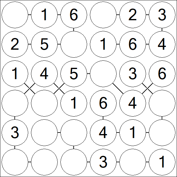 Chain Sudoku 6x6 - Simple
