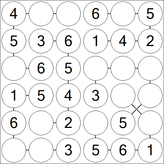 Chain Sudoku 6x6 - Simple