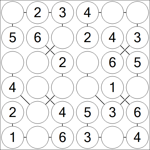 Chain Sudoku 6x6 - Simple