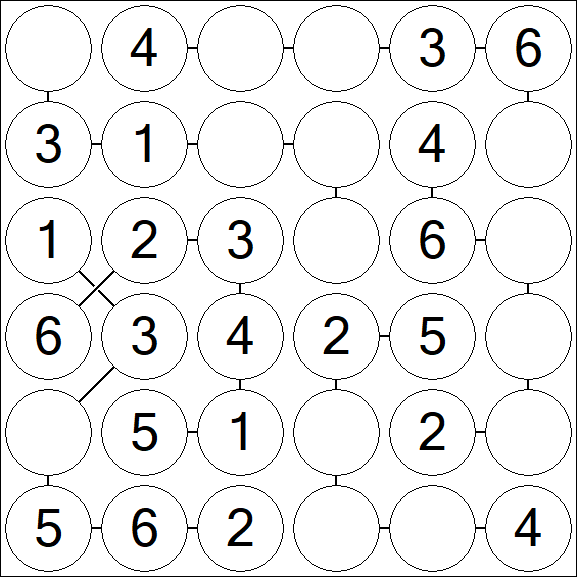 Chain Sudoku 6x6 - Simple