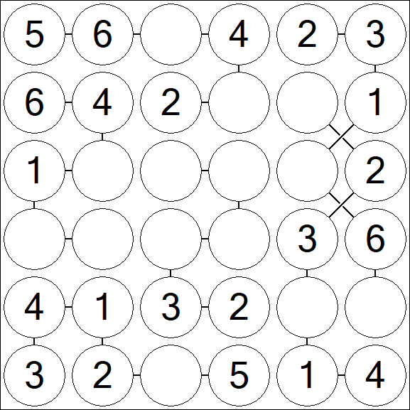 Chain Sudoku 6x6 - Simple