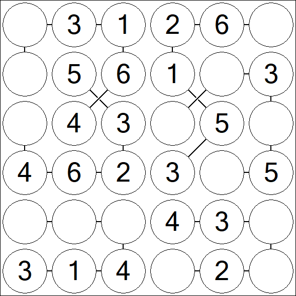 Chain Sudoku 6x6 - Simple