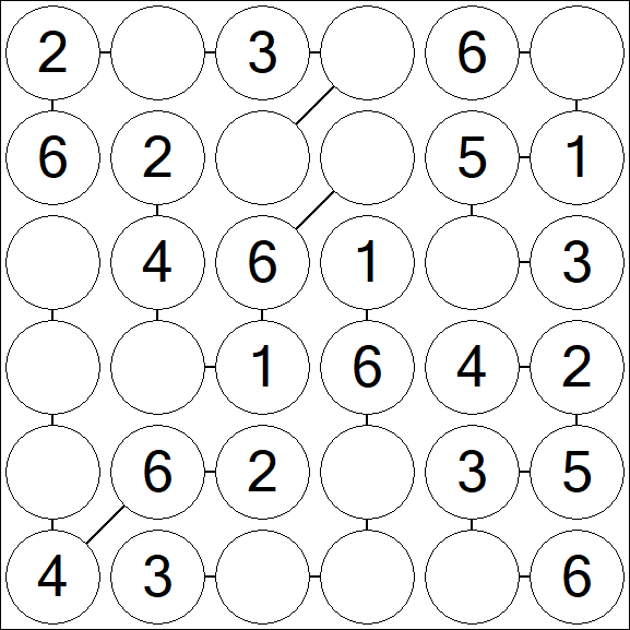 Chain Sudoku 6x6 - Simple