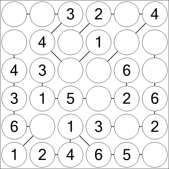 Chain Sudoku 6x6 - Simple