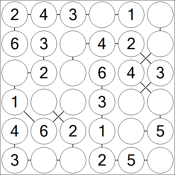Chain Sudoku 6x6 - Simple