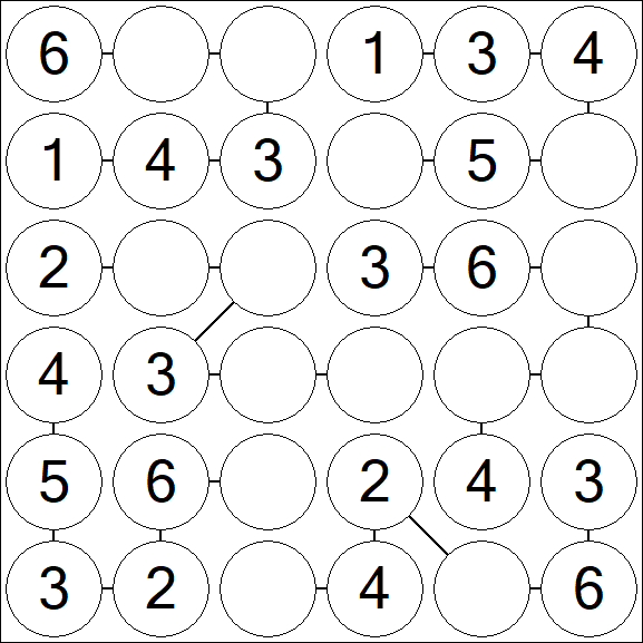 Chain Sudoku 6x6 - Simple