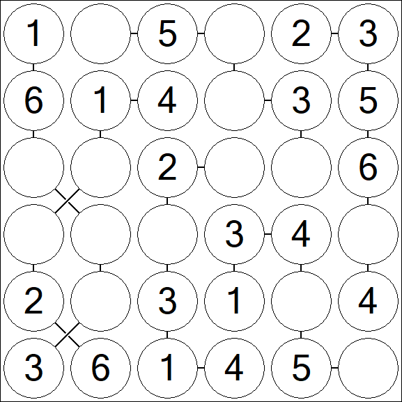 Chain Sudoku 6x6 - Fácil