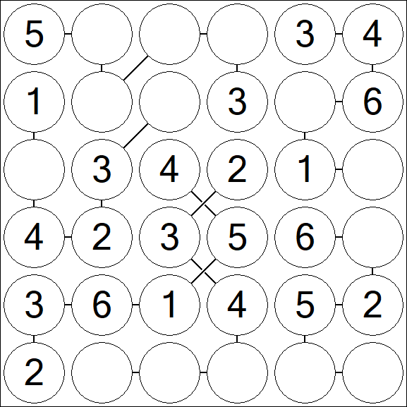 Chain Sudoku 6x6 - Easy