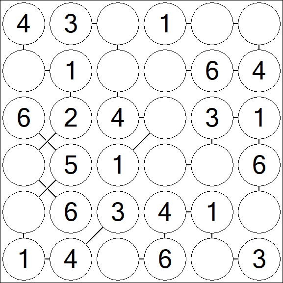 Chain Sudoku 6x6 - Easy