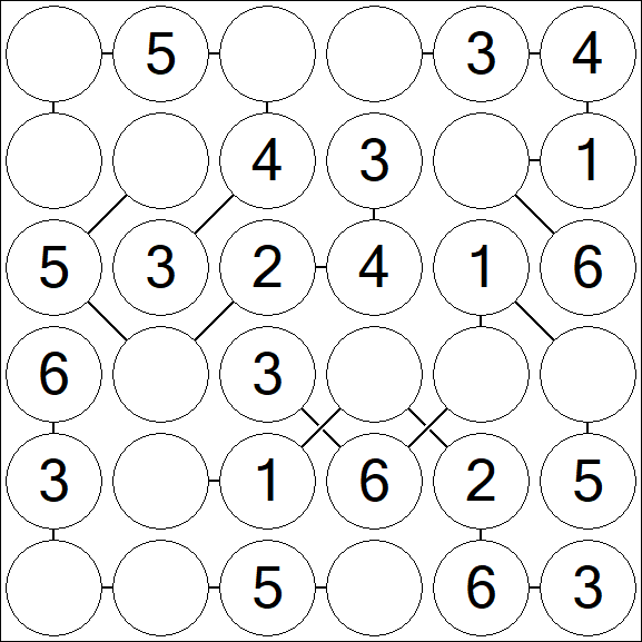 Chain Sudoku 6x6 - Easy