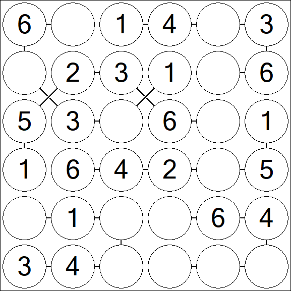 Chain Sudoku 6x6 - Fácil