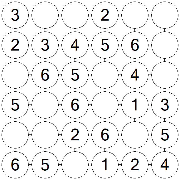 Chain Sudoku 6x6 - Fácil