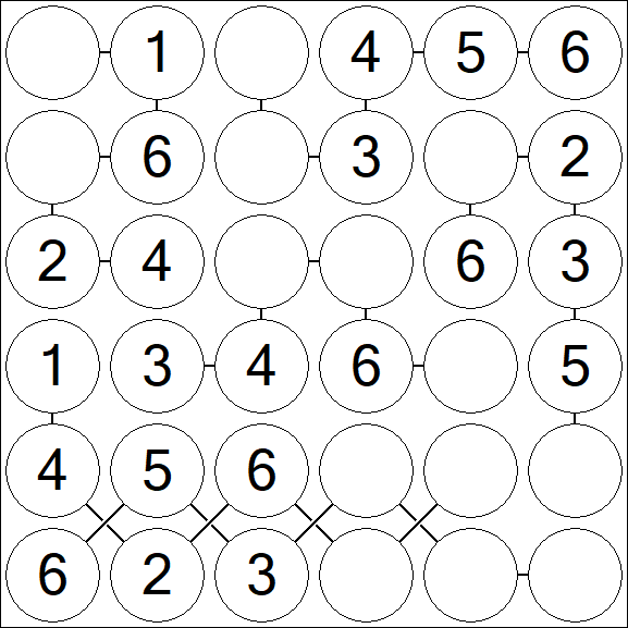 Chain Sudoku 6x6 - Fácil