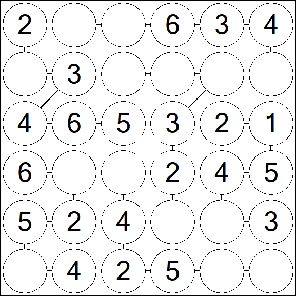 Chain Sudoku 6x6 - Fácil