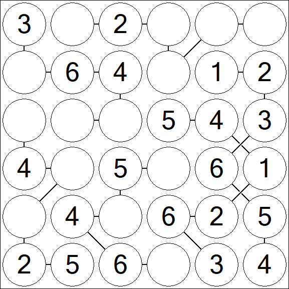 Chain Sudoku 6x6 - Easy