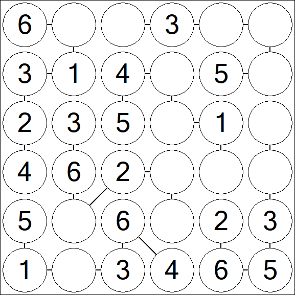 Chain Sudoku 6x6 - Fácil