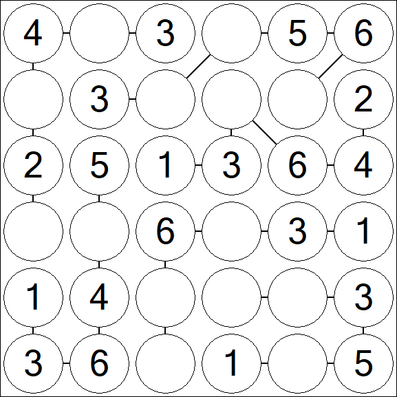 Chain Sudoku 6x6 - Easy