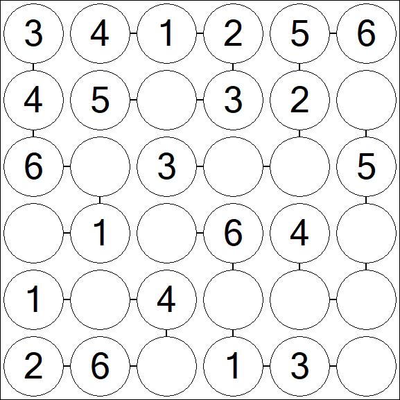 Chain Sudoku 6x6 - Easy