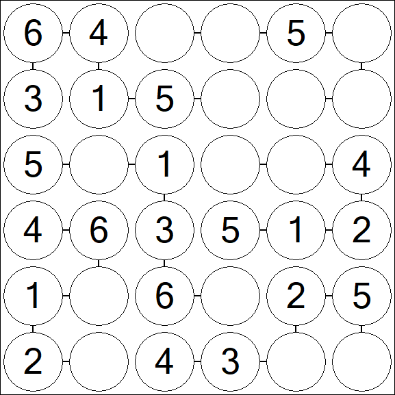 Chain Sudoku 6x6 - Easy