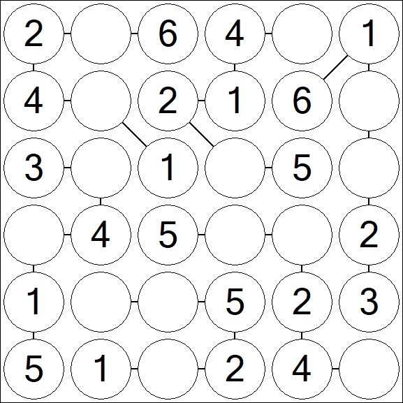 Chain Sudoku 6x6 - Easy