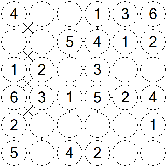 Chain Sudoku 6x6 - Easy