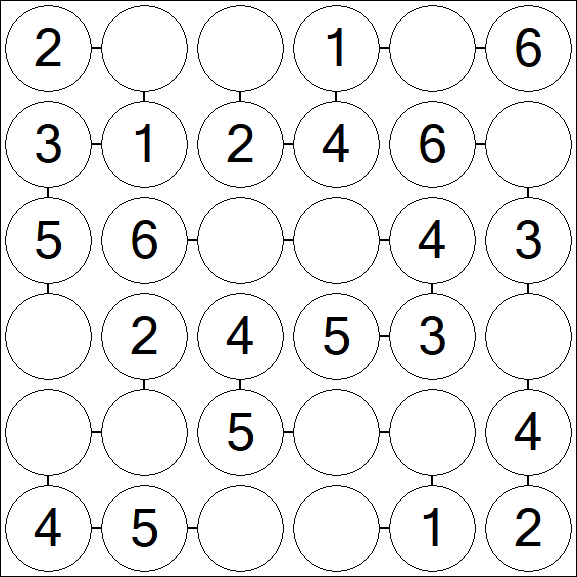 Chain Sudoku 6x6 - Fácil