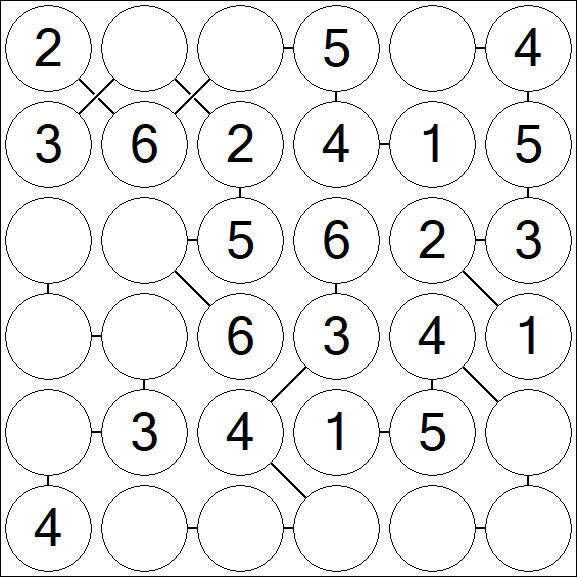 Chain Sudoku 6x6 - Easy