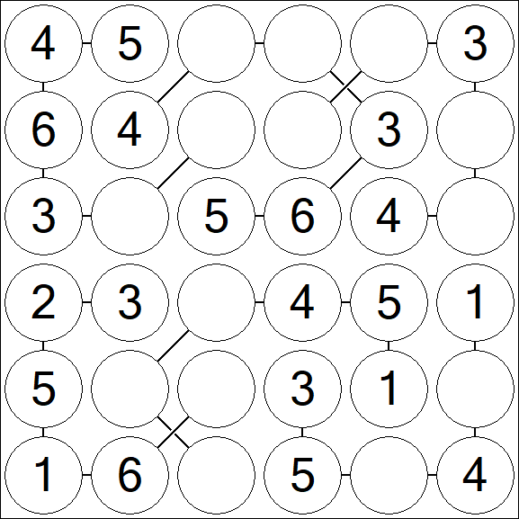 Chain Sudoku 6x6 - Easy