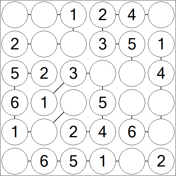 Chain Sudoku 6x6 - Easy