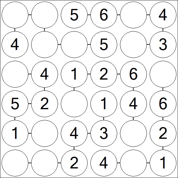 Chain Sudoku 6x6 - Easy