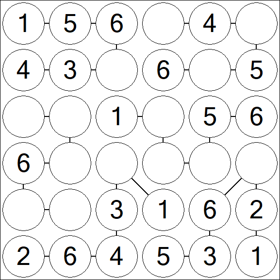 Chain Sudoku 6x6 - Easy